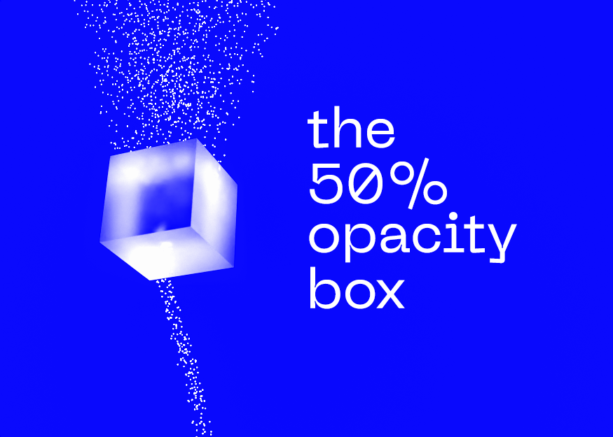 The 50% Opacity Box with lots of dots going into a ox in a smooth line and coming out scattered